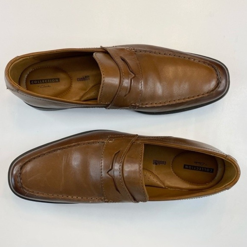 CLARKS TILDEN WAY PENNY LOAFER Size 11 Brown Camel Leather Slip on
